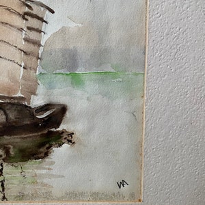 Vintage Watercolor Vintage Seascape Watercolor Vintage Original Watercolor of Boat on Water image 9