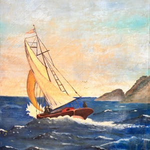 Vintage Oil on Canvas Landscape Sailing Original Art