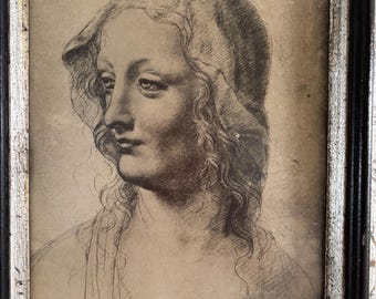 Vintage Portrait Print, Woman with Veil, Milanese Pupil of Leonard Da Vinci