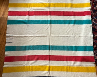 Authentic Large 80" X 60" Vintage Hudson Bay Four Point Stripe Blanket