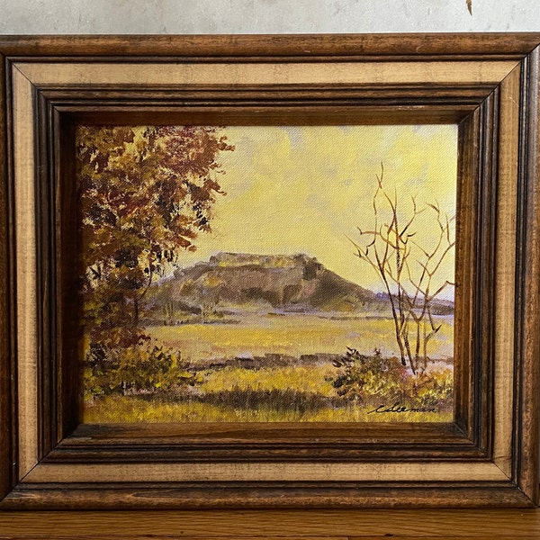 Vintage Mid Century Landscape Oil Painting on Canvas Board- Vintage Landscape Original Art- Vintage Oil Painting- Vintage Landscape Oil