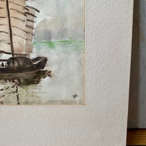 Vintage Watercolor Vintage Seascape Watercolor Vintage Original Watercolor of Boat on Water image 6