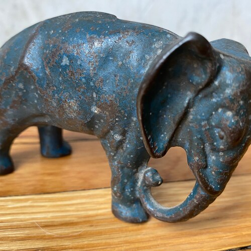 Arcade Cast Iron Elephant with Tucked Trunk Bank, Color Blue- Cast Iron Bank shops