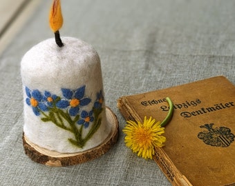 decorative candle made of felt with lighting, handmade felt lamp for table decoration, lantern, forget-me-not