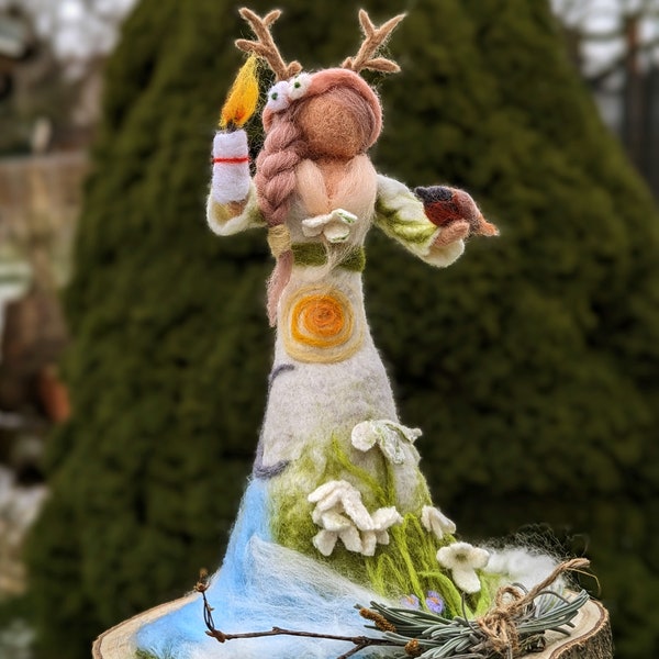 Filzfigur Imbolc Fest , Altar Figur gefilzt , Jahreskreisfest, Göttin aus Filz