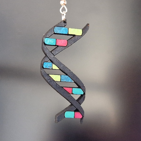 DNA oorbellen van MDF laser gesneden en gegraveerd, handgeschilderd | biologie | docent | leraar | nerd | geek | dubbele helix | afstuderen
