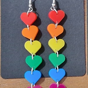 Regenboog hartjes hangoorbellen van opaal acryl oorbel plexiglas lasergesneden LGBTQ pride cadeau voor haar kawaii schattig afbeelding 4