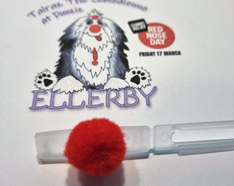 Red Nose Day Dog hair clip- small red pompom on a translucent bar clip. ALL profit to COMIC RELIEF