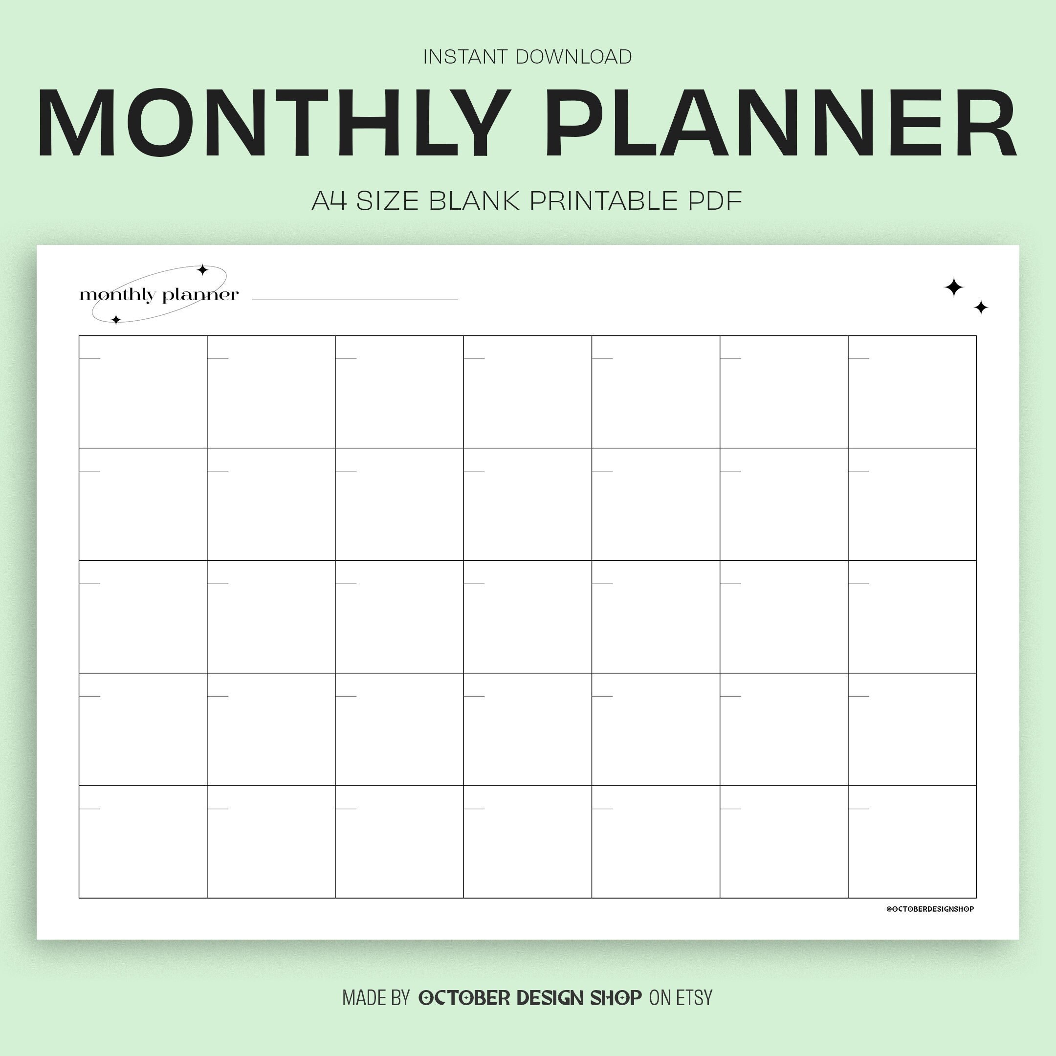 Undated Monthly Planner, Printable Empty Calendar, Blank Organiser ...