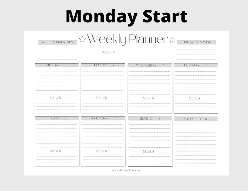 Weekly Planner Printable Template – Sunday or Monday Start – Landscape A4 B6 or Letter – 1 Week ...