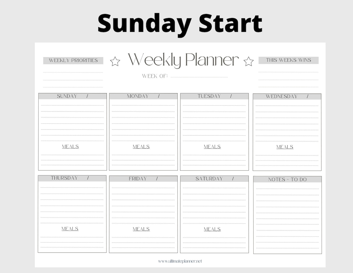 Weekly Planner Printable Template – Sunday or Monday Start – Landscape A4 B6 or Letter – 1 Week ...