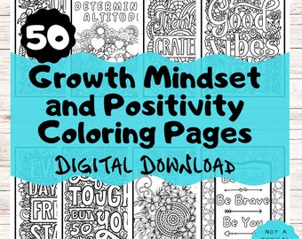 Growth Mindset and Positivity Coloring Book PDF, Mental Health You Are Enough Pintables Inspirational, Classroom Posters, Digital Download