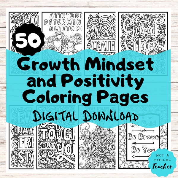 Growth Mindset and Positivity Coloring Book PDF, Mental Health You Are Enough Pintables Inspirational, Classroom Posters, Digital Download