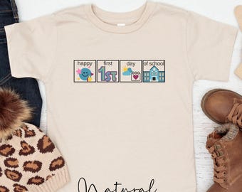 Personalisierte Autismus Kinder Shirt Erster Schultag, AAC Autismus T-Shirt für Kinder, Pecs zuerst dann, ASD Back to School T-Shirts