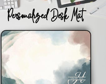 Watercolor Custom Monogram Desk Mat, Personalized Custom Mouse Pad Teacher Appriciation Gift Customizable Minimalist Abstract Office Decor