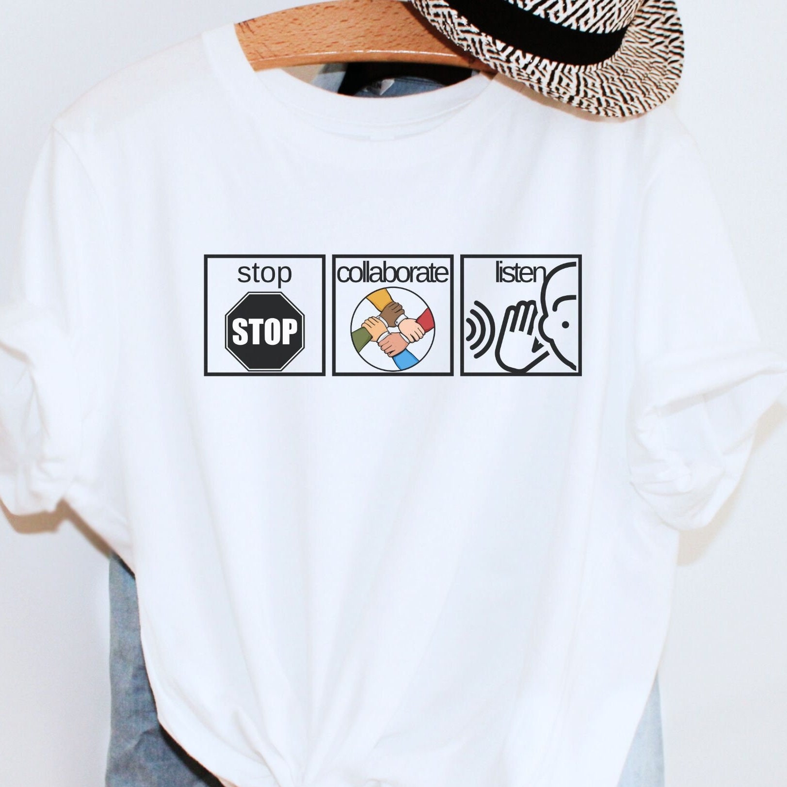 AAC Pecs Shirt Collaborate and Listen, ABA shirt Gift for Bcba Special Education Teacher Tee Speech Therapy Shirt SpEd Teacher RBT Shirt
