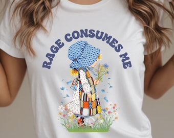 Rage Consumes Me T-Shirt, Patchwork Girl Aesthetic Tee, Dark Humor Shirt, Soft Girly Retro Gift, Cottagecore Top, Unhinged Graphic Apparel
