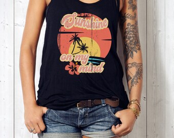 Sunshine on my Mind Retro Tanks, Beachy Vibes Racerback Tank, Graphic Summer Top, Cali Coast, Distressed Retro Women's Graphic Tank Tops