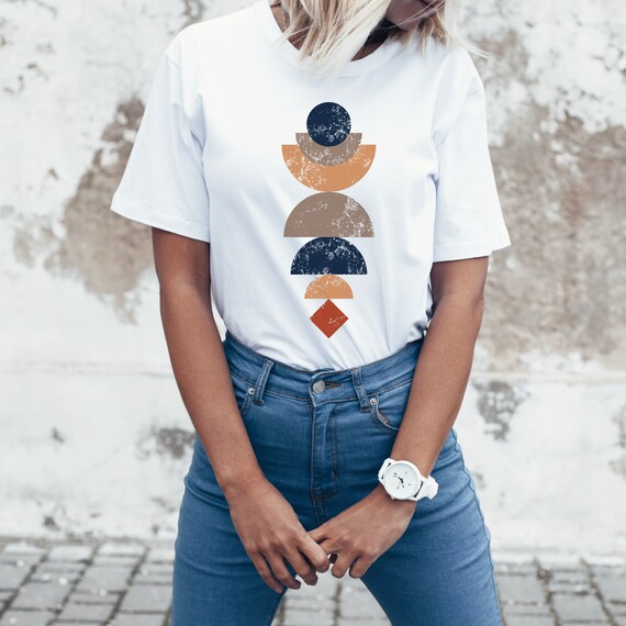Modern Shirt Boho Tshirt Modern Abstract Shirt Minimalist Tshirt Women s Tee Boho Geometric Minimalist Shapes Wearable Art Clothing Etsy