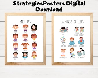 Homeschool Prints for Kids Room Décor, Feelings Poster Calming Techniques Calm Corner Emotions Chart Montessori Classroom Feelings Printable