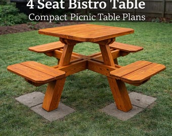 Planos para mesa de picnic de cuatro plazas – Mesa de exterior estilo bistró para montar uno mismo (Asientos compactos para patio)