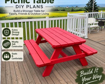Picnic Table DIY Plans – Extra Strong Sturdy 2x6 Table – Seats 6