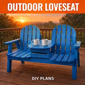 Loveseat-plannen voor buiten – doe-het-zelf tuinbank voor twee met ingebouwde tafel | Zitplaatsen voor twee houtbewerkingsplannen