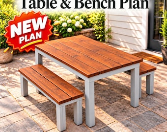 Table and Bench Woodworking Plans, Space-Saving Dining Set for Indoor or Outdoor Use, Digital PDF