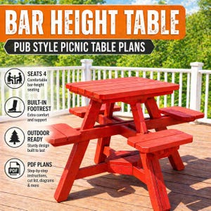 Pub Style Picnic Table Plans – Tall Bar Height Outdoor Table PDF