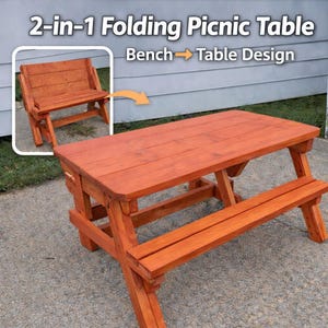 Folding Picnic Table Woodworking Plan – Convertible Bench to Table DIY – 2-in-1 Outdoor Furniture PDF Build Plans