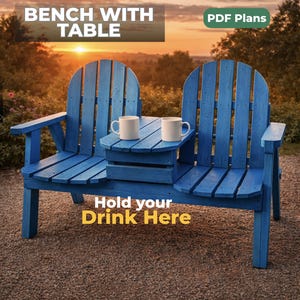 Double Garden Bench with Centre Table Plan – Outdoor Bench with Table (PDF)