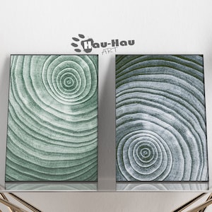 Beige Tree Ring Prints, Set of 2 Nordic, Abstract art print, Modern Neutral Abstract Tree Rings Wall Art, Green Wall Art, Dark Blue wall Art