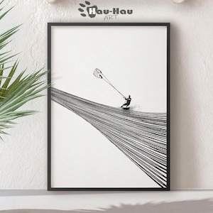 Kitesurf minimaliste Line Art Print, Surf Print, Surf Art Poster, Waves Line Art, Waves Line Minimal, Surfing Minimal Print.