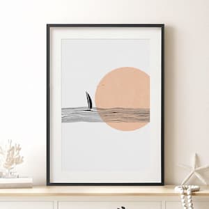 Minimalist Sailboat Print, Sailing Poster, Gift for Sailor, Waves Line Art, Waves Line, Nautical Wall Art, Coastal Wall Art INSTANT DOWNLOAD
