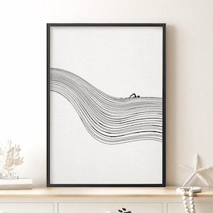 Minimalist Swimming Line Art Print, Swimming Print, Swimming Art Poster, Waves Line Art, Waves Line Minimal, Swimming Minimal Print.