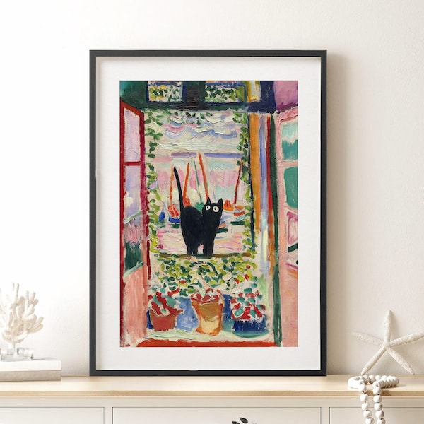 Matisse The Open Window Cat Print, Cat Poster, Cute Black Cat Print, Find The Bird, Henri Matisse Poster, Funny Cat Art, Digital Download