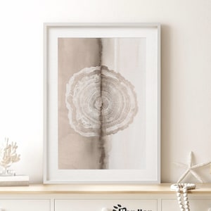 Minimalist Watercolor Beige Tree Ring Art Print, Abstract Wall Art, Brown Wall Art, Minimal Print. Modern Neutral Tree Rings Wall Art