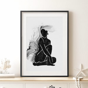Abstract Woman Body Wall Art, Minimal Woman Art, Bedroom wall art, Watercolor Art, Female Body Art, Black and White Digital Wall Art.