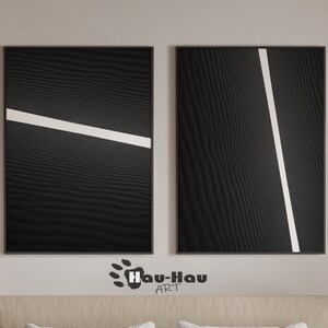 2 Piece Black Sand Art Prints, Abstract Poster Set, Bedroom Wall Art, Sand Wall Art, Black and White Minimalist Contemporary. Geometric Art.