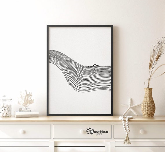 Minimalist Swimming Line Art Print, Swimming Print, Swimming Art Poster, Waves Line Art, Waves Line Minimal, Swimming Minimal Print.