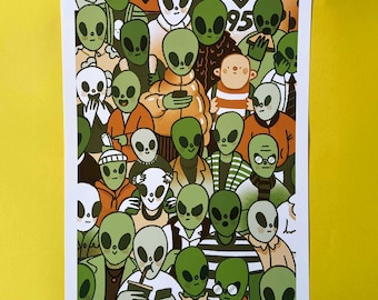 Alien Scifi Art Print | Feel different | Outsider Wall Art | Science Fiction Nerdy Decor