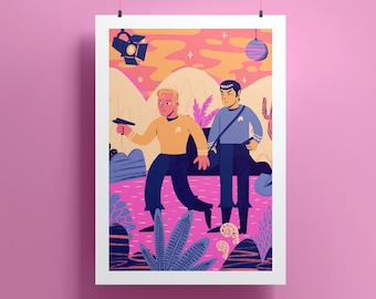 Set Phasers Print | 1960s Sci-Fi Poster | Space Illustration | Character Art | Dorm Room Wall Hanging