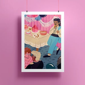 1980er Jahre Abschlussball Kunstdruck | 80er Jahre Abschlussball Poster | 1980er Jahre Illustration | Charakter Kunst | Wohnheim Zimmer Wandbehang