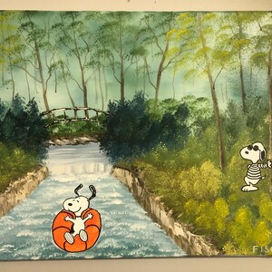 Peinture d’art originale sur toile, chiens cool s’amusant, mash-up huile + acrylique, artiste signé