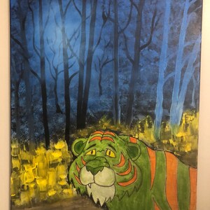 Peinture d’art originale sur toile, chat effrayant, mash-up huile + acrylique, artiste signé