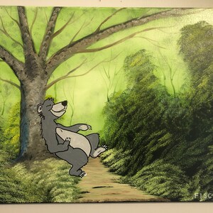 Peinture d’art originale sur toile, ours se grattant le dos, huile + acrylique mash-up, artiste signé
