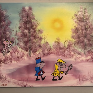 Peinture d’art originale sur toile, grand chat joue à cache-cache, huile + acrylique mash-up, artiste signé