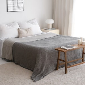Oversize King Bedspread, Organic Cotton Throw, Bed Throw Blanket, Muslin Bed Cover, Gauze Bedspread Queen King, Housewarming Gift