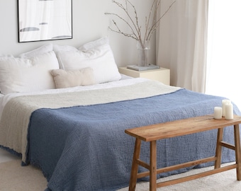 Organic Turkish Cotton Bedspread, Muslin Throw Blanket, Lightweight Bedspread