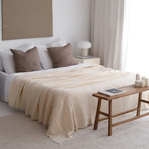 Cubrecama de muselina tamaño Queen, Cubrecama orgánico tamaño King, Cubrecama de gasa suave, Manta de algodón de 4 capas, Cubrecama tamaño Queen, Cubrecama extragrande tamaño King color crema